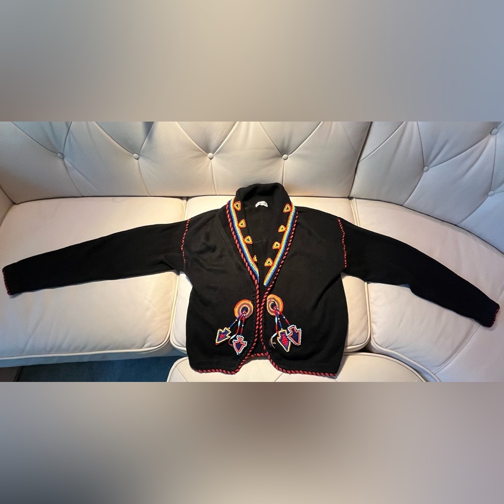 Elegant Black Embroidered Cardigan